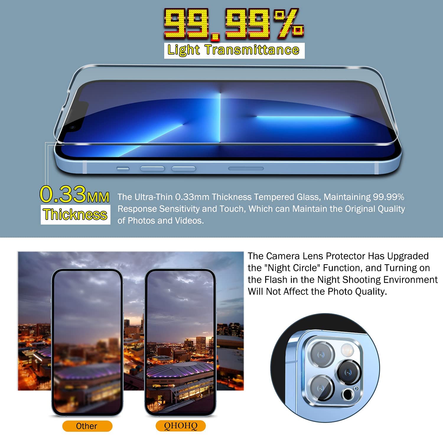 QHOHQ Paquete de 3 protectores de pantalla para iPhone 13 Pro Max de 6.7 pulgadas - Image 3